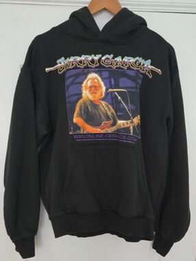 J. Garcia Black Graphic Crewneck Hoodie with Colorful Band Print